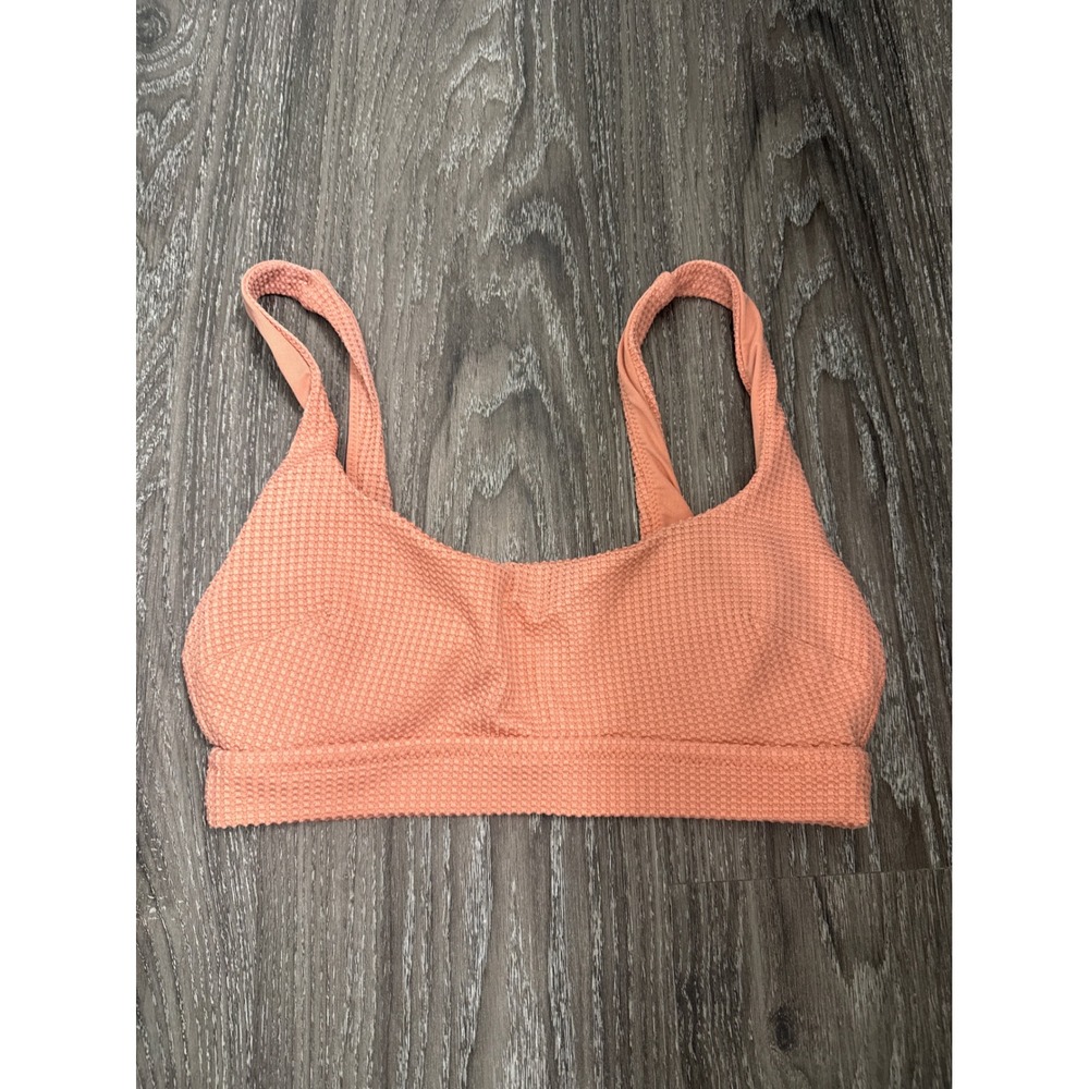 Aerie Waffle Knit Scoop Neck Sports Bra Peach Coral Textured Small